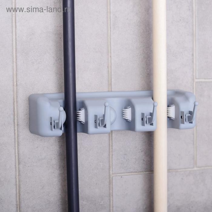 Держатель для уборочного инвентаря с крючками Доляна, 26×6×10 см, цвет серый Держатель для уборочного инвентаря с крючками Доляна, 26×6×10 см, цвет серый