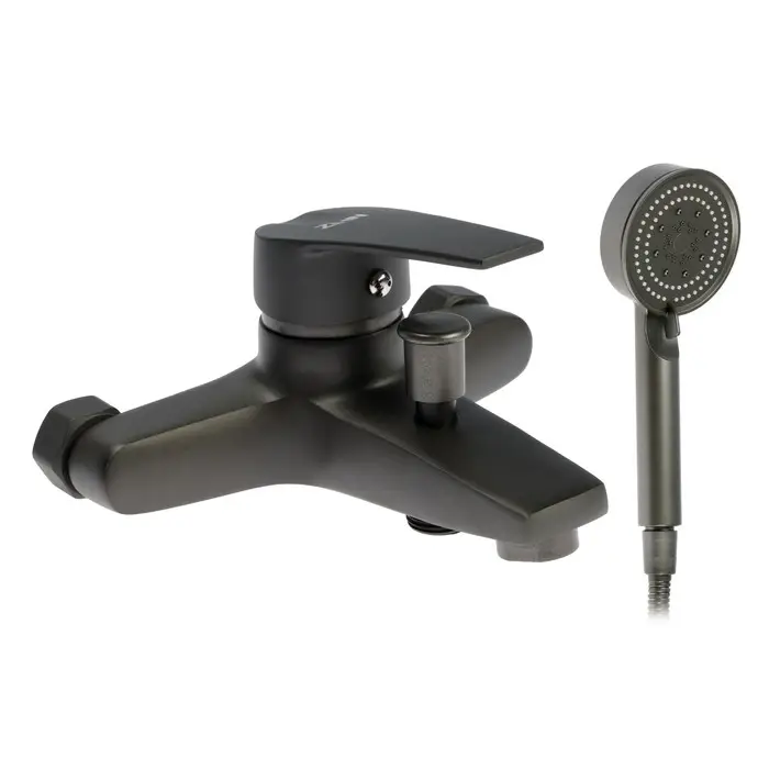 Смеситель для ванны ZEIN Z3842, однорычажный, душевой набор, лейка 5 режимов, графит