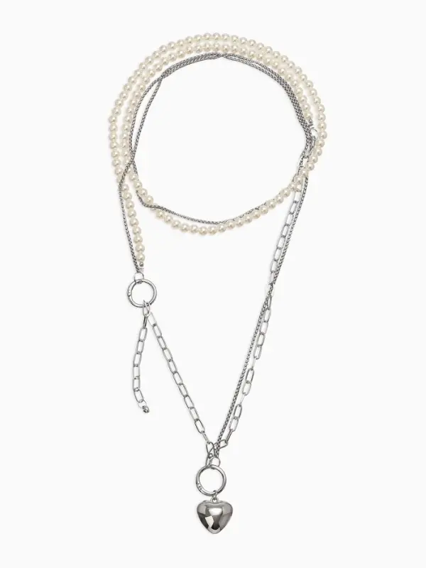 Бодичейн женская «Сердце на цепочке» с бусинами, 135 см, белый в серебре Бодичейн женская «Сердце на цепочке» с бусинами, 135 см, белый в серебре