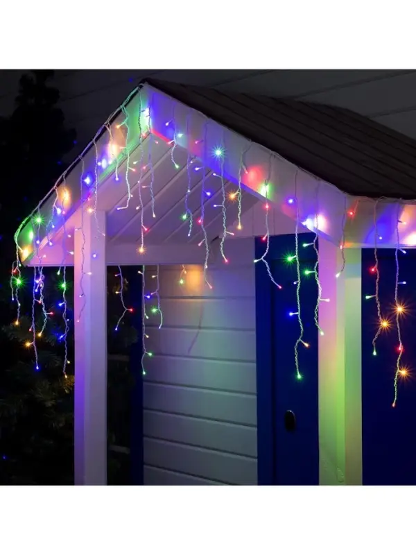 Гирлянда &laquo;Бахрома&raquo; 3&times;0.6 м, IP44, УМС, белая нить, 160 SMD-LED, свечение мульти, 220 В