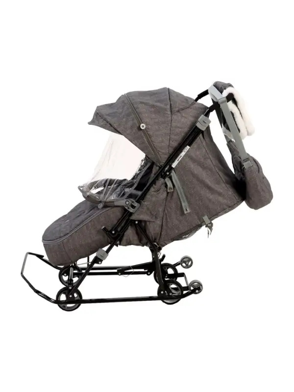 Санки - коляска Nika Kids &laquo;Наши детки 6&raquo;, чехол для ног, муфта, сумка, принт с ламой, серый