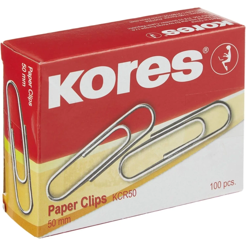 Скрепки KORES с отгибом,никелированные, 50 мм, негофрированные,100шт/уп