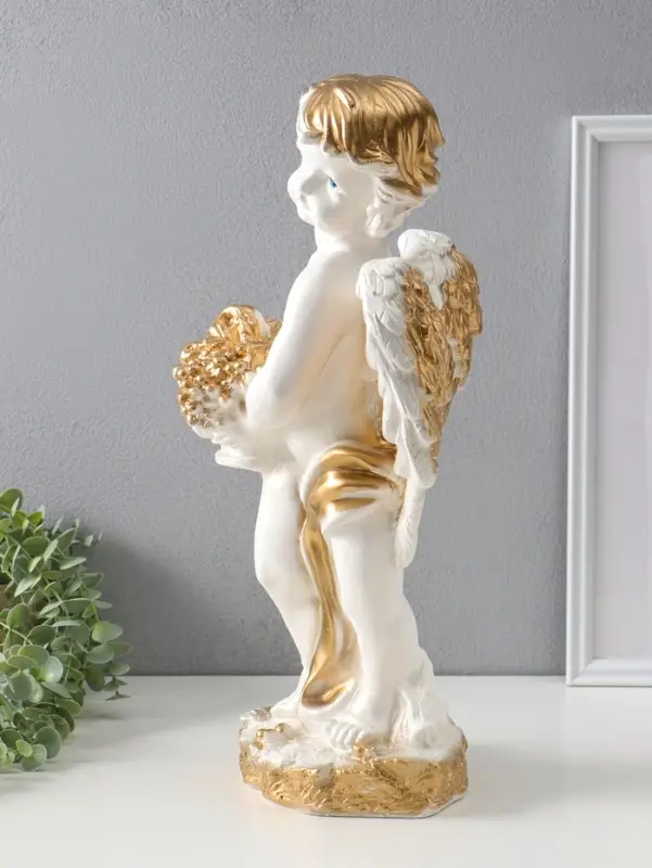 Фигура "Ангел с корзиной" белый, 47х25х23 см