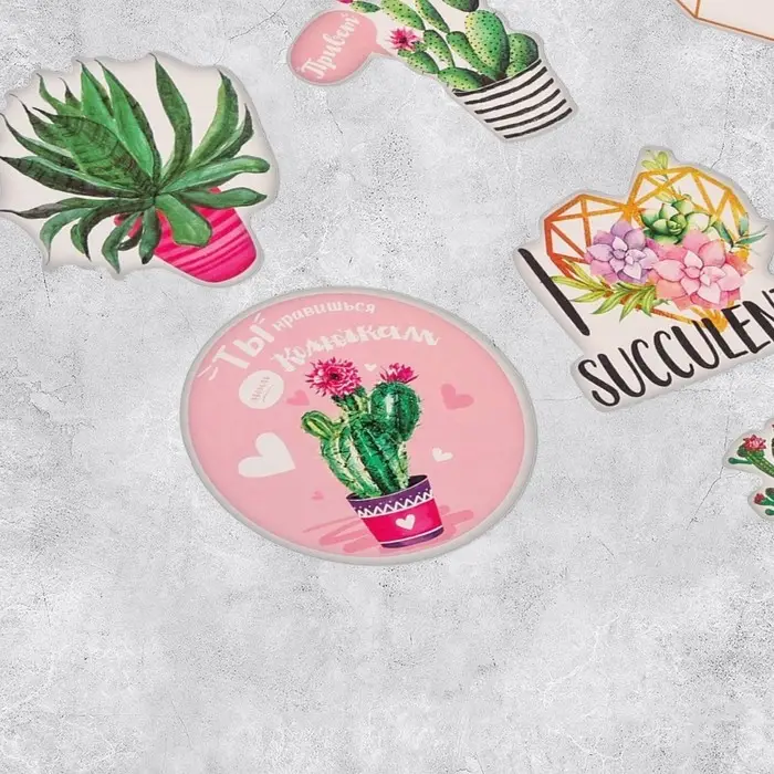 Наклейки-стикеры &laquo;Суккуленты&raquo;, 7 &times; 7 см