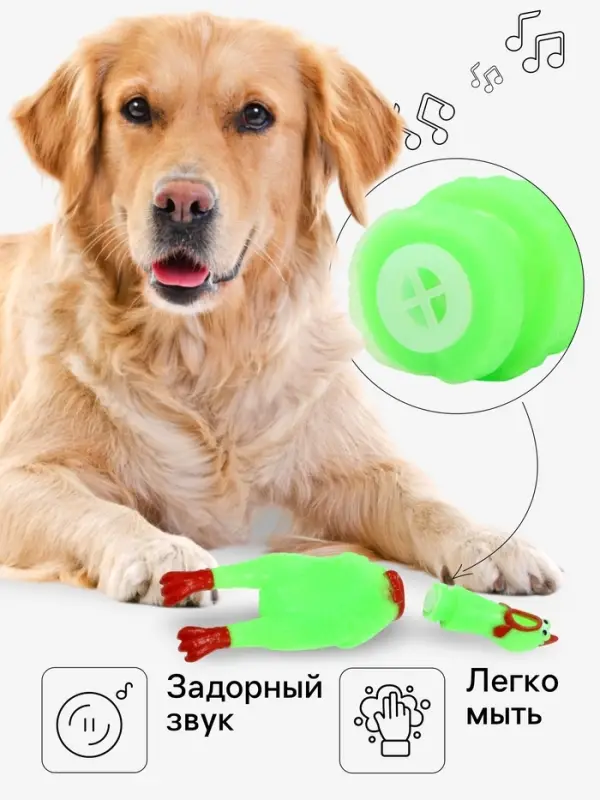 Игрушка пищащая &laquo;Задумчивая курица&raquo; малая для собак, 16.5 см, ярко-зелёная