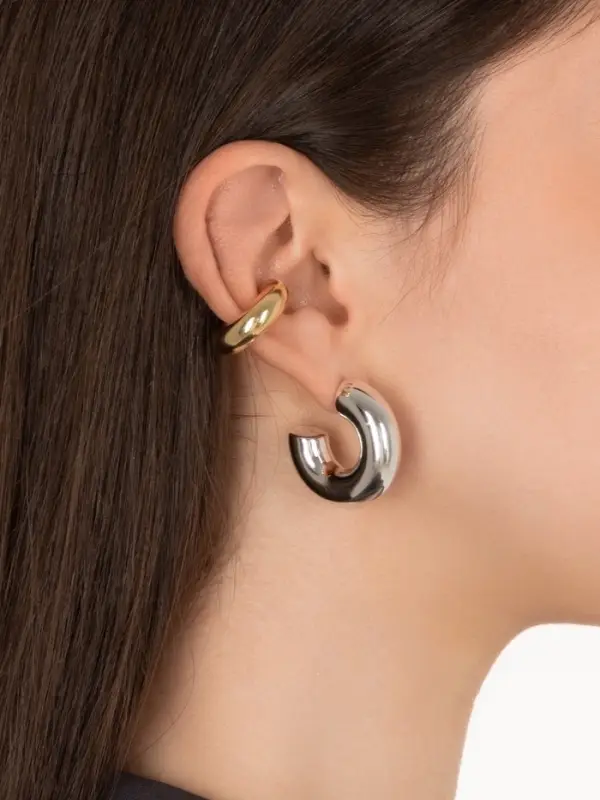 Серьги кольца и каффы QF &laquo;Бублик&raquo;, набор, цвет золото, серебро