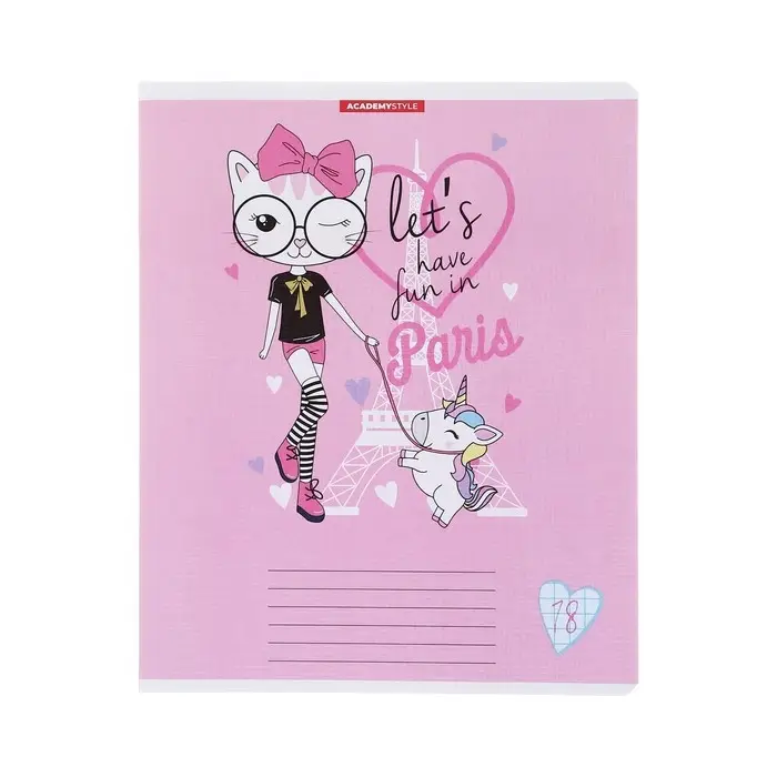 Тетрадь 18 листов в клетку "КотоДевочки", обложка бумага, текстура, блок офсет, МИКС