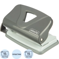 Дырокол Attache Smart до 15 листов, линейка, пластик, серый