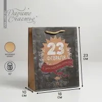 Пакет подарочный крафтовый, упаковка, &laquo;С 23 февраля&raquo;, MS 18&times;23&times;8 см