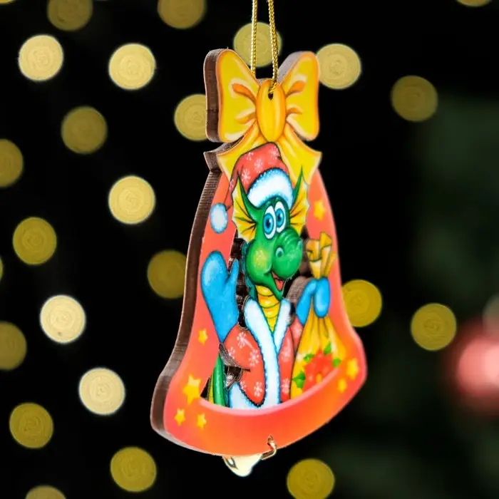Ёлочная игрушка Ёлочная игрушка "Дракон в колокольчике", ламинация, 84 х 93мм