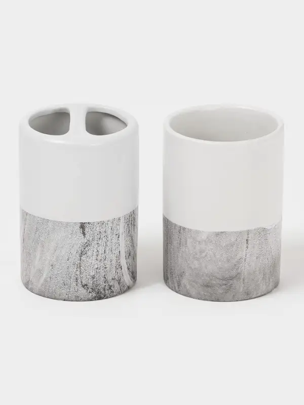 Аксессуары для ванной SAVANNA Stone gray, 4 предмета, дозатор для мыла 390 мл, 2 стакана, мыльница, белые