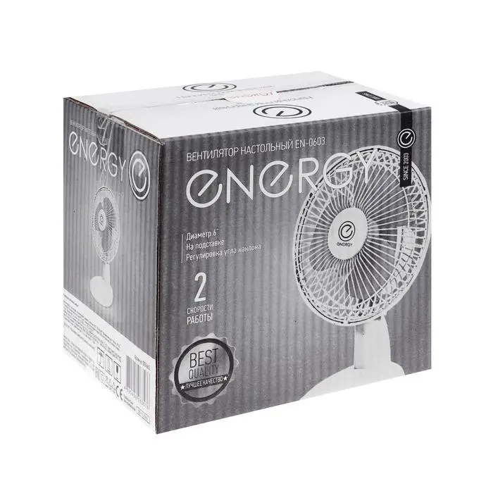 Вентилятор ENERGY EN-0603, настольный, 15 Вт, d=15 см, 2 скорости, бело-бирюзовый Вентилятор ENERGY EN-0603, настольный, 15 Вт, d=15 см, 2 скорости, бело-бирюзовый
