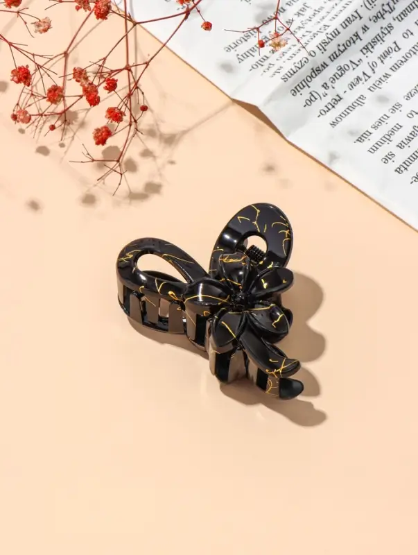 Краб для волос "Классик" цветок петельки, 7х4,5 см, чёрно-золотой
