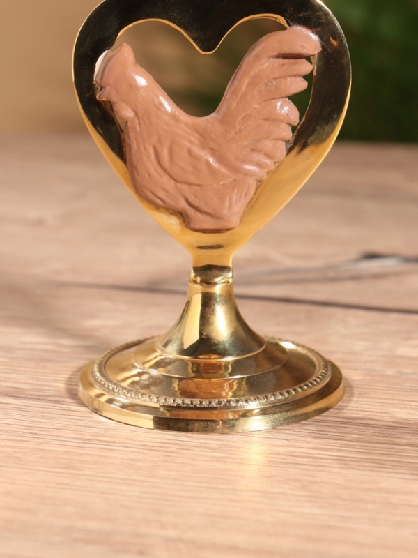 Подсвечник на 1 свечу "Петушок в сердце" латунь, коричневый с золотом 7х8х16,5 см