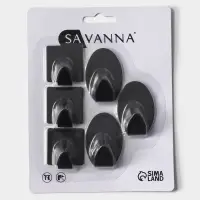 Крючки самоклеящиеся SAVANNA Black Loft, 6 шт., металл, 5.3&times;3.5 см, чёрные