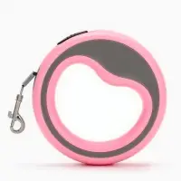 Рулетка - поводок для собак, лента 3 м, розовая/серая