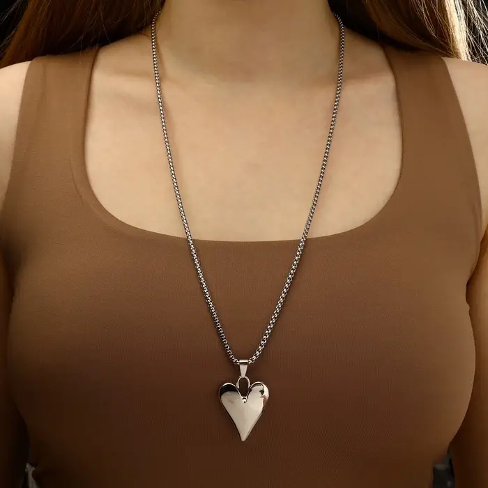 Кулон на цепочке &laquo;Сердце&raquo;, вытянутое, цвет серебро, 70 см