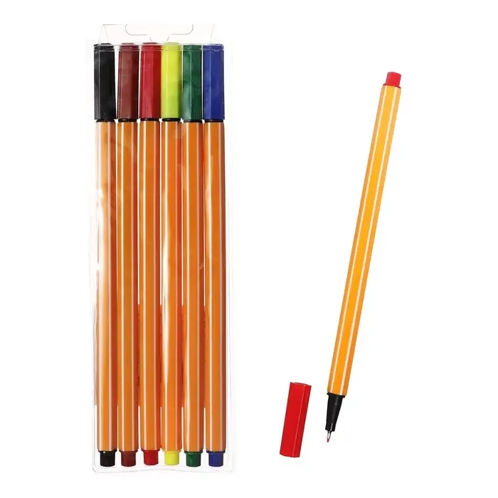 Набор капиллярных ручек, 6 цветов, узел 0.4 мм, МИКС