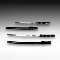 Макет оружия &laquo;Сувенирные катаны на подставке 2в1. Чёрный глянец&raquo;, подарочный набор, ножны дерево, 78 см; 103 см