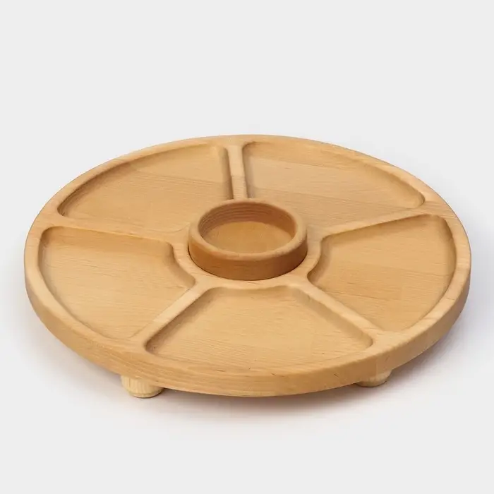 Менажница Adelica &laquo;Фортуна&raquo;, 6 секций, на ножках с соусницей, d=30 см, 70 мл, дерево берёза