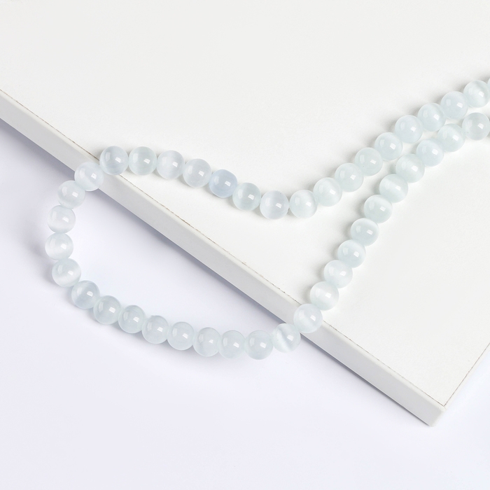 Бусины из натурального камня «Кошачий глаз» набор 50 шт., 1шт. — 8 мм, белый