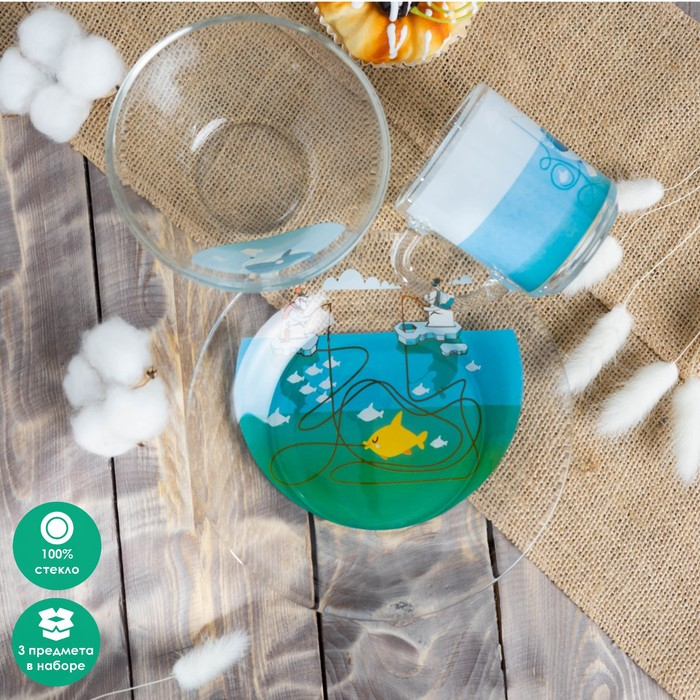 Набор детской посуды Доляна «Ловись большая и малая», 3 предмета: миска 450 мл, тарелка d=20 см, кружка Набор детской посуды Доляна «Ловись большая и малая», 3 предмета: миска 450 мл, тарелка d=20 см, кружка