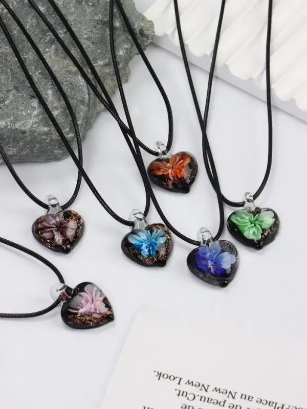 Кулон на шнурке &laquo;Муранское стекло&raquo;, малый, сердечко темное, МИКС, 45 см