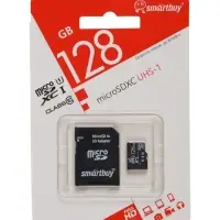 Карта памяти micro SDXC Smartbuy, 128 Гб, класс 10, UHS-1, с адаптером SD