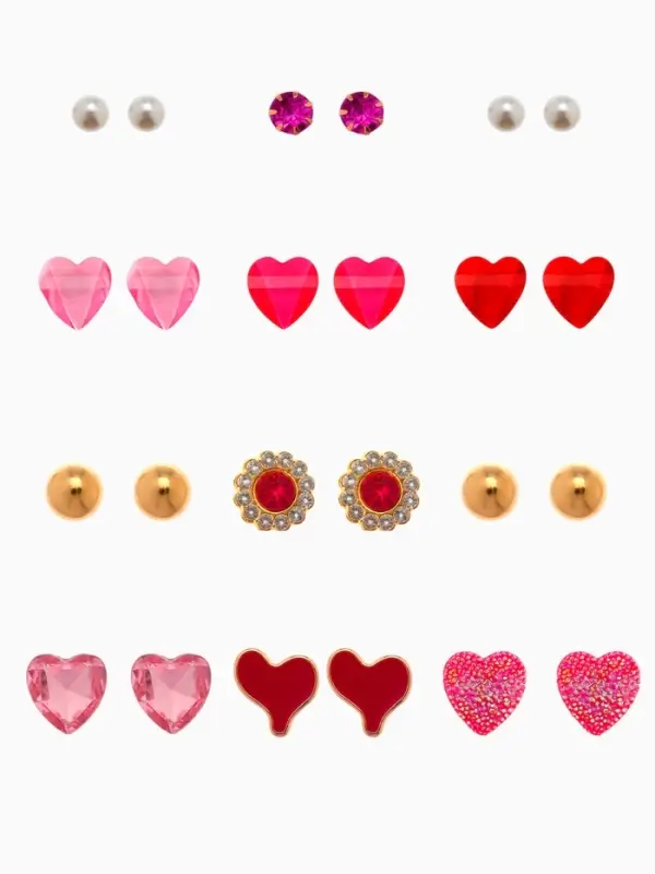 Серьги пусеты 12 пар &laquo;Сердечки&raquo;, свидание, миксы