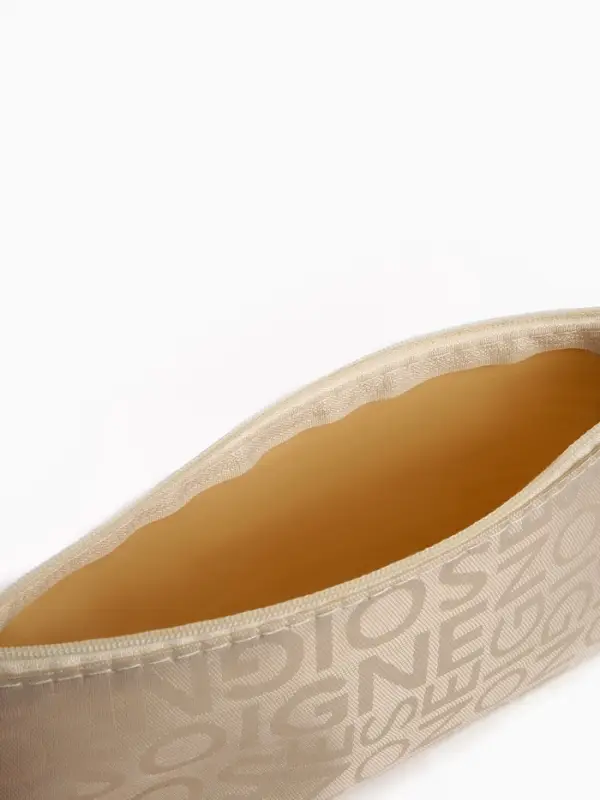 Косметичка - пенал на молнии, маленькая, с буквами, бежевая