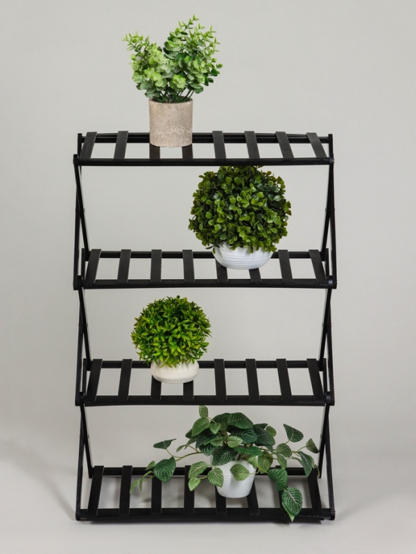 Подставка для цветов Greengo, 4 полки, 50 × 25 × 68 см, напольная, бамбук, чёрная Подставка для цветов Greengo, 4 полки, 50 × 25 × 68 см, напольная, бамбук, чёрная