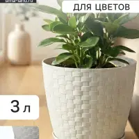 Горшок для цветов с поддоном &laquo;Ротанг&raquo;, 3 л, d=17 см, h=17 см, пластиковый, белый