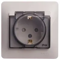 GLOSSA Розетка с заземлением со шторками с крышкой белая в сборе IP44