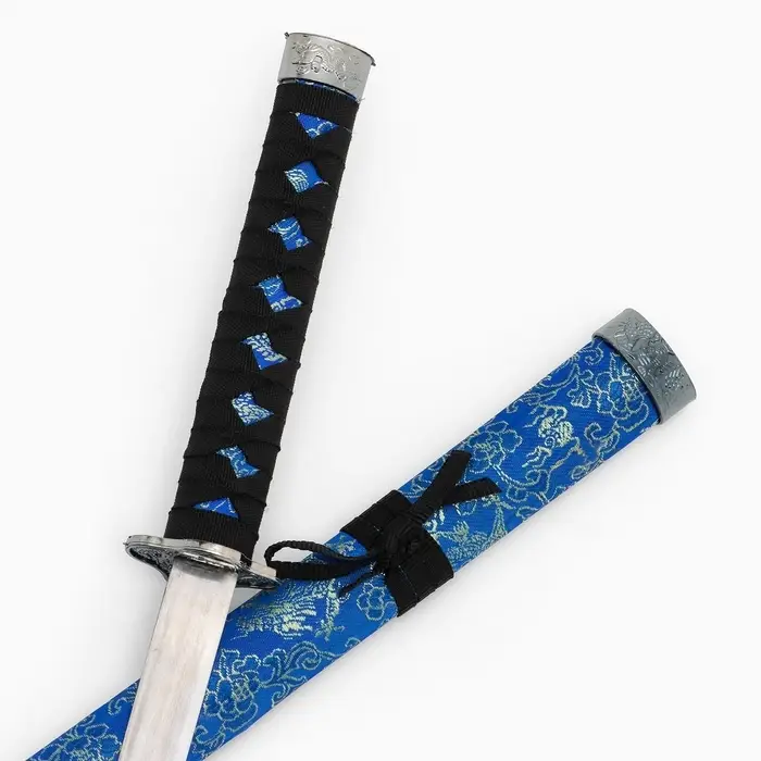 Макет оружия &laquo;Сувенирная катана на подставке&raquo;, синие ножны с цветочным узором, 70 см