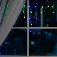 Гирлянда &laquo;Бахрома&raquo; 3&times;0.5 м с насадками &laquo;Шарики&raquo;, IP20, прозрачная нить, 80 LED, свечение мульти (RG/RB), мигание, 220 В