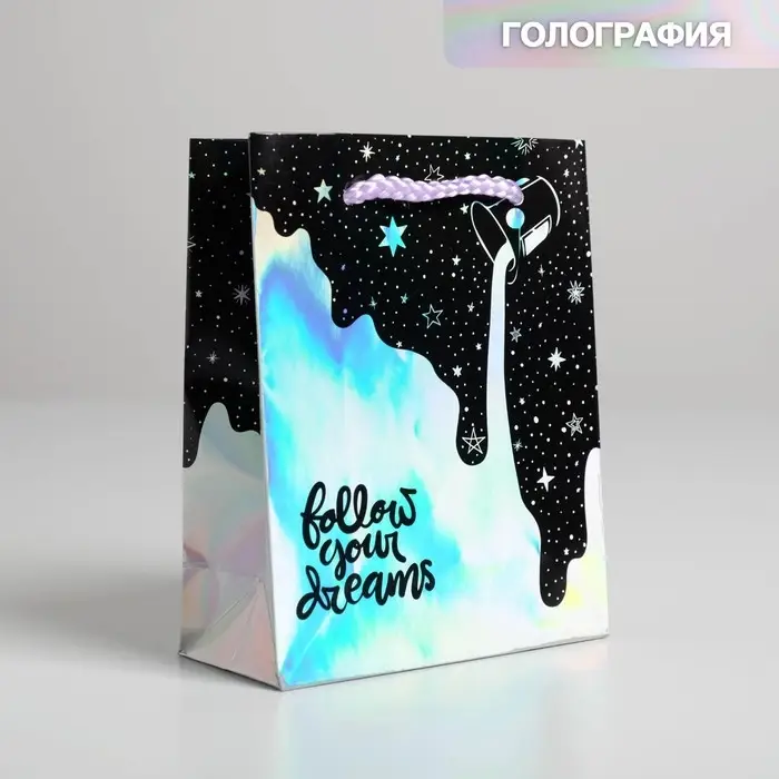 Пакет подарочный голографический, упаковка, &laquo;Follow your dreams&raquo;, 12 х 15 х 5.5 см