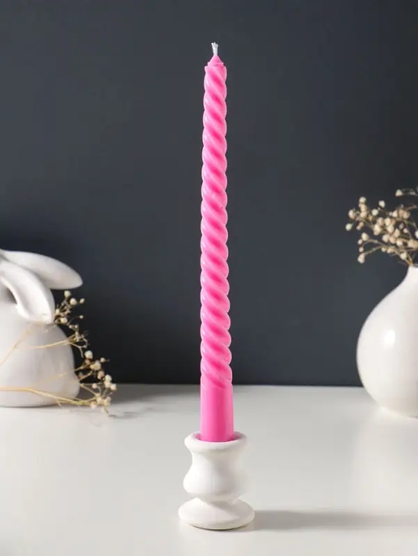 Набор свечей витых 25 см, 3 шт., 57 г, 5 ч, розовый