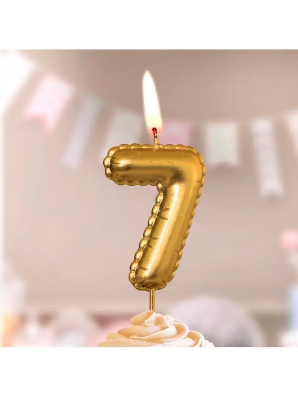 Свеча в торт на шпажке "Воздушая цифра", цифра "7", золото