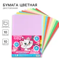 Бумага цветная тонированная, А4, 10 листов, 10 цветов, немелованная, двусторонняя, в пакете, 80 г/м&sup2;, Коты Аристократы