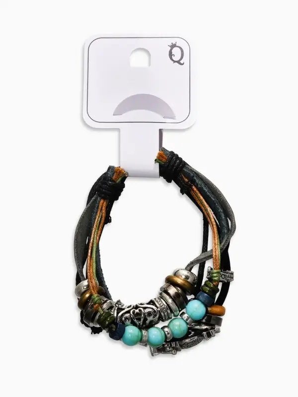 Браслет кожаный &laquo;Сова и ряд бусин&raquo;, d=9 см, чёрный