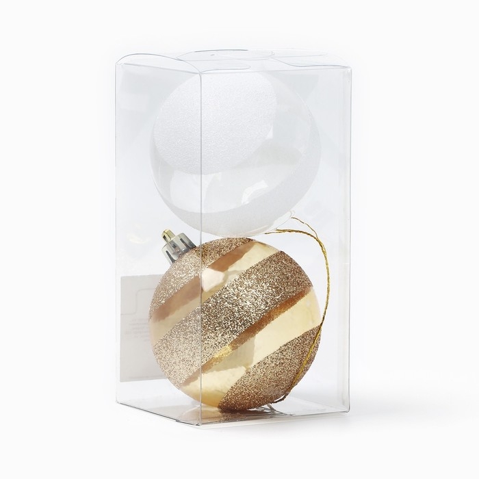 Новогодние шары ёлочные, на Новый год, d=7 см, 2 шт., цвет белый и золотой Новогодние шары ёлочные, на Новый год, d=7 см, 2 шт., цвет белый и золотой