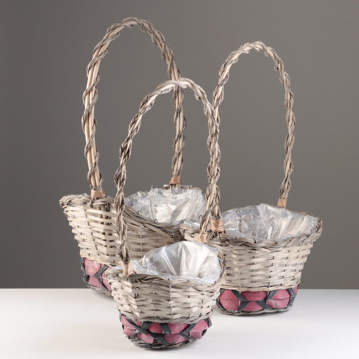 Набор корзин из 3 шт, 33x27xH15/54; 28x21xH14/49; 22x16xH13/45 см, ива Набор корзин из 3 шт, 33x27xH15/54; 28x21xH14/49; 22x16xH13/45 см, ива