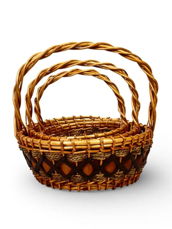 Корзина плетёная для хранения София, ива, круглая, бежевая, набор 3 шт.