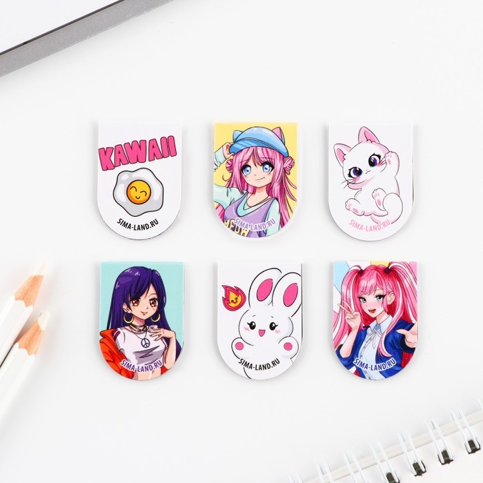 Закладки магнитные для книг, 6 шт «Аниме»