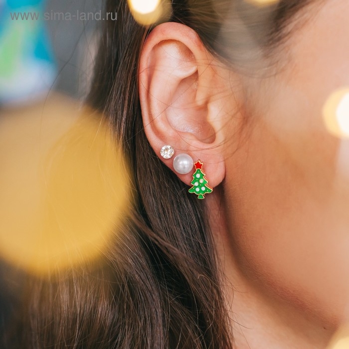 Новый год! Пусеты 3 пары «Ёлочка», цветные Новый год! Пусеты 3 пары «Ёлочка», цветные