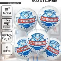 Воздушные шары фольгированные 18" &laquo;Хоккей. Ты чемпион&raquo;, 5 шт.