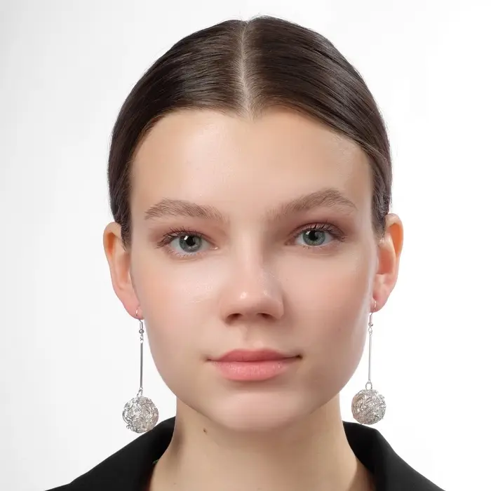 Серьги висячие «Шарик», переплетение, цвет светлое серебро, 6.5 см Серьги висячие «Шарик», переплетение, цвет светлое серебро, 6.5 см