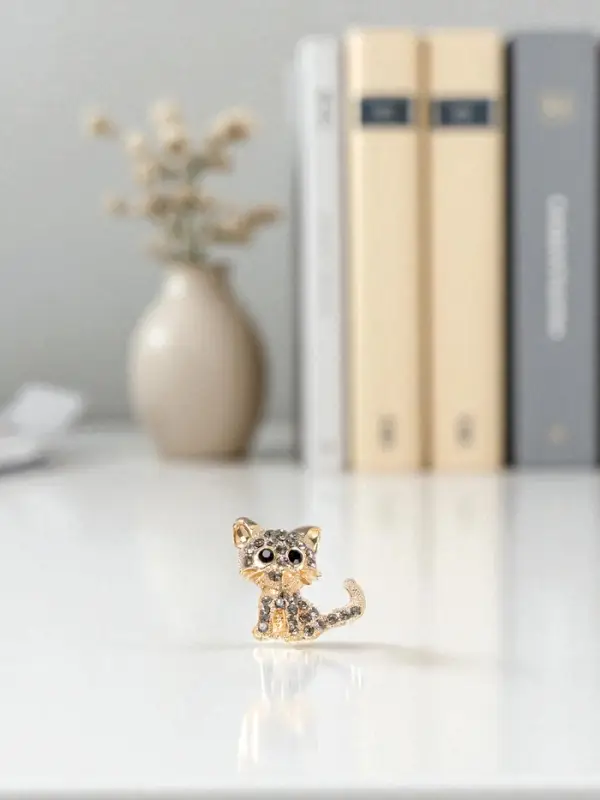 Брошь &laquo;Кошечка&raquo;, очаровательная, чёрно-серая в золоте