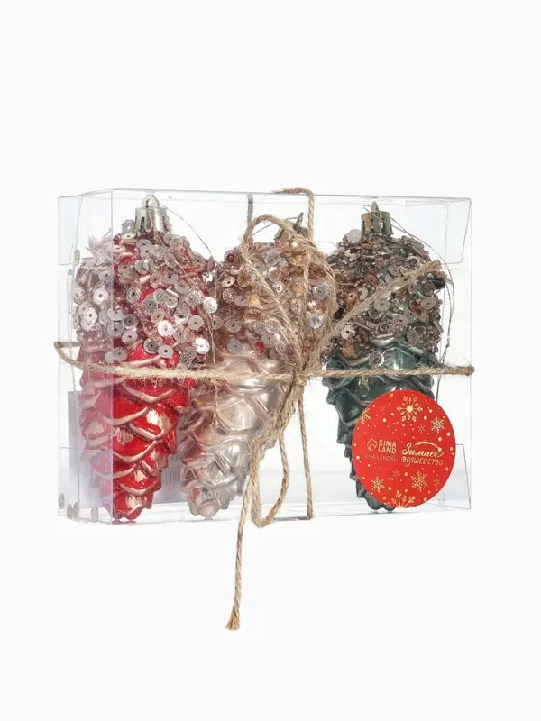 Ёлочные игрушки 3 шт. &laquo;Шишка Коул&raquo; 12&times;4 см, микс