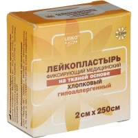 Лейкопластырь 2х250см тканевый в картоне LEIKO, 24 шт/уп